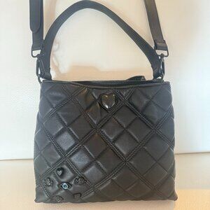 NWT BETSEY JOHNSON XOWALLY BLACK QUILTED SHOULDER BAG CROSSBODY W CHARMS